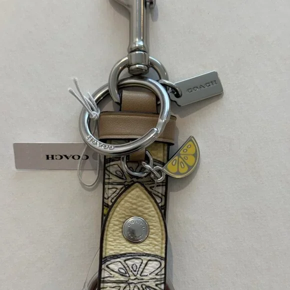 Coach Trigger Snap Bag Charm, Key chain/fob With Lemon Print, yellow, silver - Picture 5 of 13
